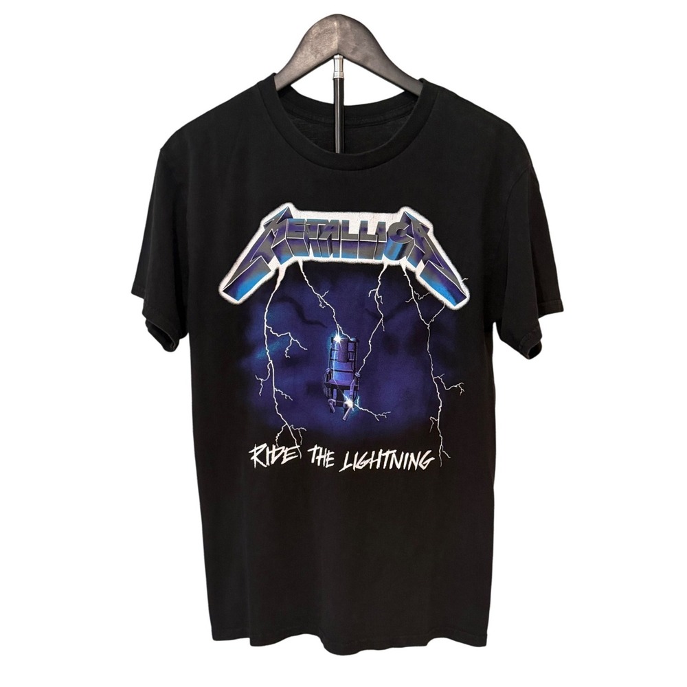Metallica‎ Ride the Lightning Graphic T-Shirt Mens Black Band Tee Small